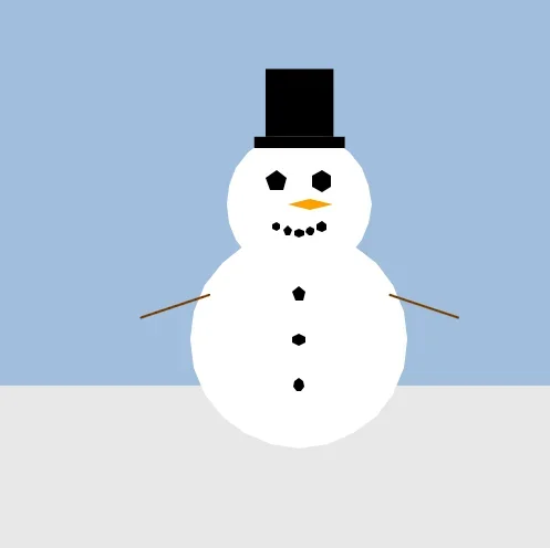 The Snowman's on the flat snowland.